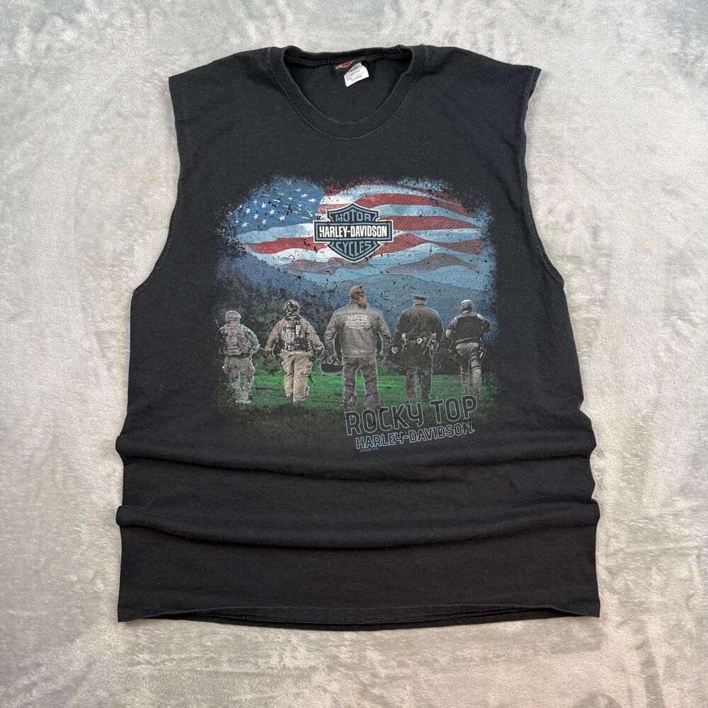 Harley-davidson Men's Black and Grey T-shirt